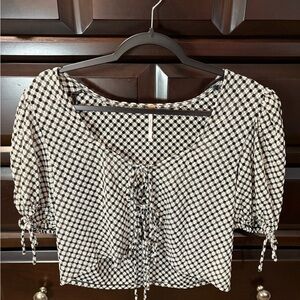 Free People Black & White Gingham Lace-Up Crop Top